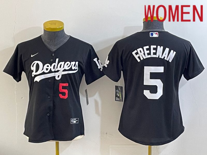 Women Los Angeles Dodgers 5 Freeman Black Game 2024 Nike MLB Jersey style 11213
